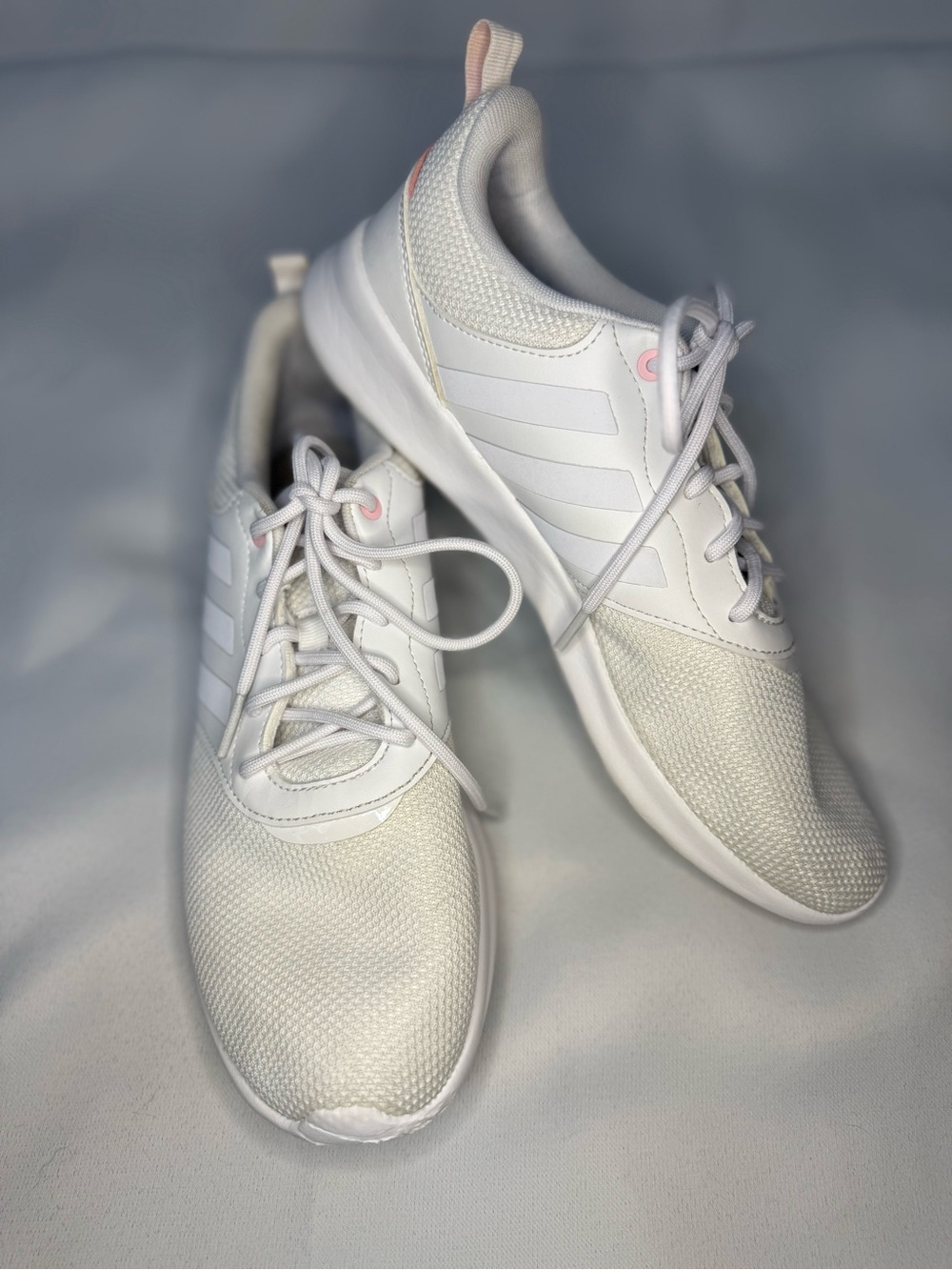 Adidas Cloudfoam - QT Racer 2.0 White & Pink Mesh Running Sneakers  - Size 9.5